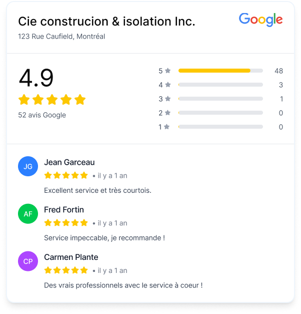 Avis Google de l'entrepreneur