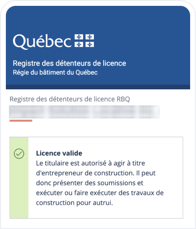 Registre des détenteurs de licence RBQ